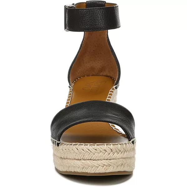 Franco Sarto Womens Clemens Jute Wrapped Espadrille Wedge Heel SandalsBlack Leather Smooth