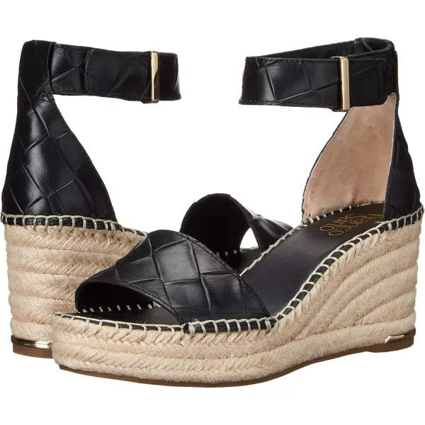 Franco Sarto Womens Clemens Jute Wrapped Espadrille Wedge Heel SandalsEmbossed Black