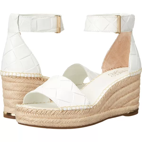 Franco Sarto Womens Clemens Jute Wrapped Espadrille Wedge Heel SandalsWhite Leather Embossed