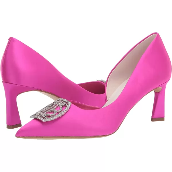 Franco Sarto Womens Tana Pointed Toe DOrsay Mid Heel PumpFuscia Pink Satin With Ornament