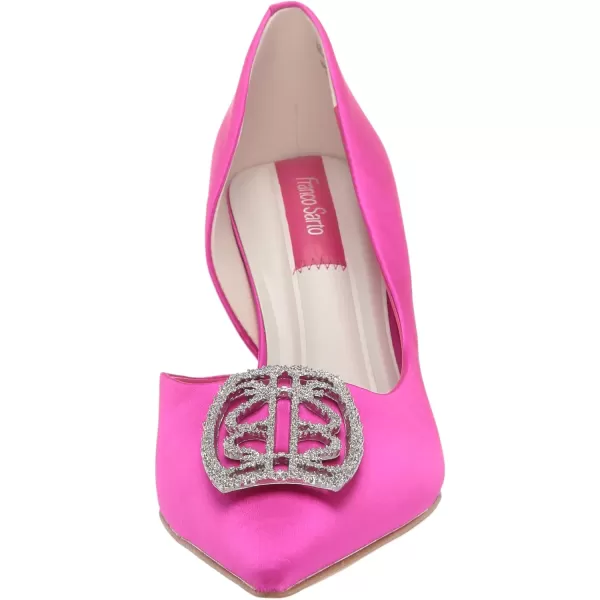 Franco Sarto Womens Tana Pointed Toe DOrsay Mid Heel PumpFuscia Pink Satin With Ornament