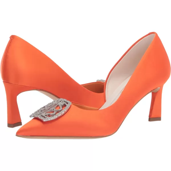 Franco Sarto Womens Tana Pointed Toe DOrsay Mid Heel PumpVivid Orange Satin