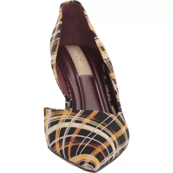 Franco Sarto Womens Tana Pointed Toe DOrsay Mid Heel PumpYellow Multi Plaid