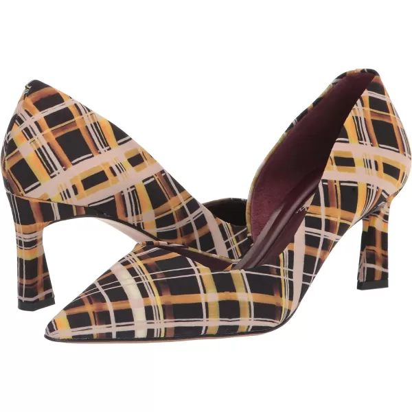 Franco Sarto Womens Tana Pointed Toe DOrsay Mid Heel PumpYellow Multi Plaid