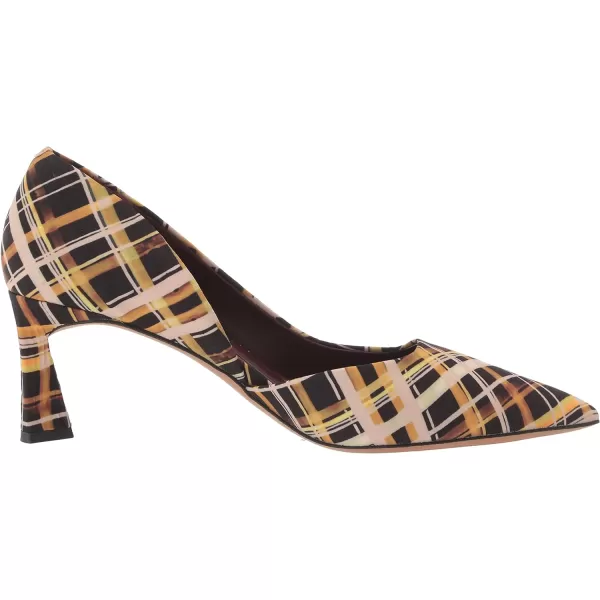 Franco Sarto Womens Tana Pointed Toe DOrsay Mid Heel PumpYellow Multi Plaid