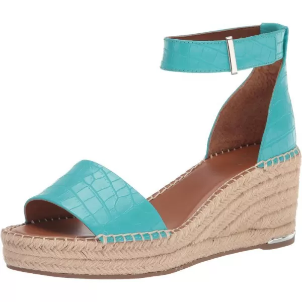 Franco Sarto Womens Clemens Jute Wrapped Espadrille Wedge Heel SandalsAqua Blue Crocco