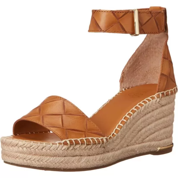 Franco Sarto Womens Clemens Jute Wrapped Espadrille Wedge Heel SandalsCuoio Brown Embossed Leather