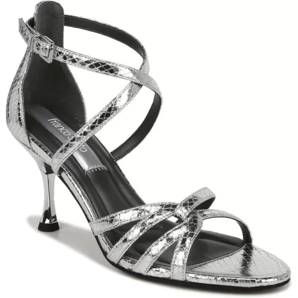 Franco Sarto Womens Rika Strappy Heeled Dress SandalsSilver Metallic Snake