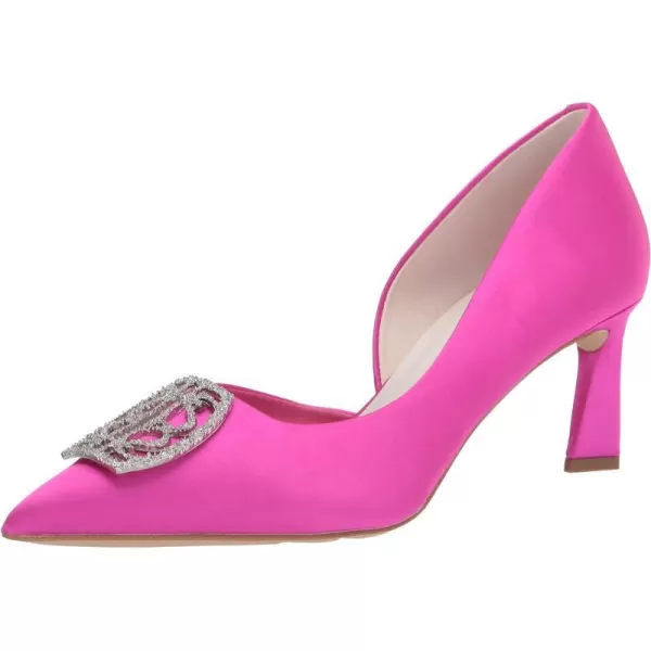 Franco Sarto Womens Tana Pointed Toe DOrsay Mid Heel PumpFuscia Pink Satin With Ornament