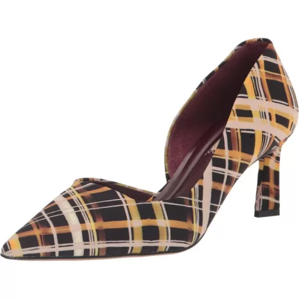 Franco Sarto Womens Tana Pointed Toe DOrsay Mid Heel PumpYellow Multi Plaid