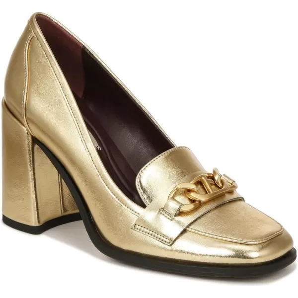 Franco Sarto Womens Miri Chunky Heel Chainlink Loafer PumpGold Metallic