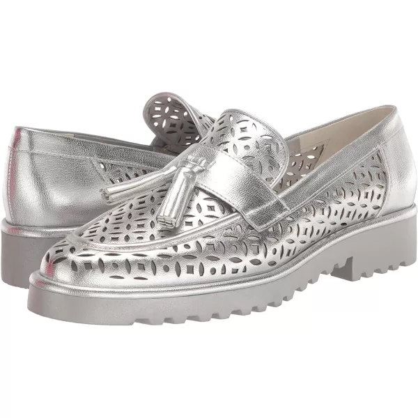 Franco Sarto Womens Carolynn Lug Sole LoaferSilver Geometric Cutout