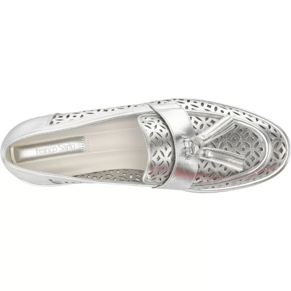 Franco Sarto Womens Carolynn Lug Sole LoaferSilver Geometric Cutout