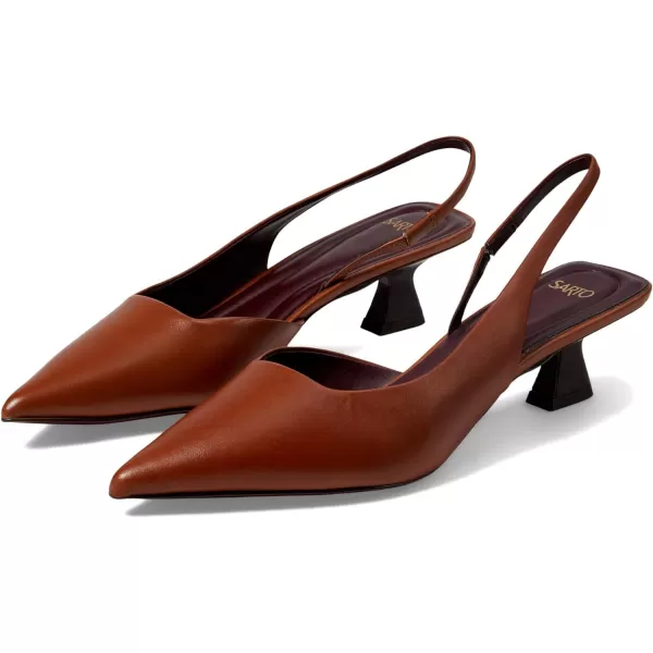 Franco Sarto Womens Devin Pointed Toe Kitten Heel Slingback PumpCognac Brown Leather