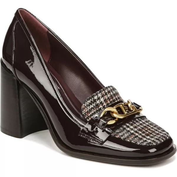 Franco Sarto Womens Miri Chunky Heel Chainlink Loafer PumpHickory Brown Houndstooth Gloss