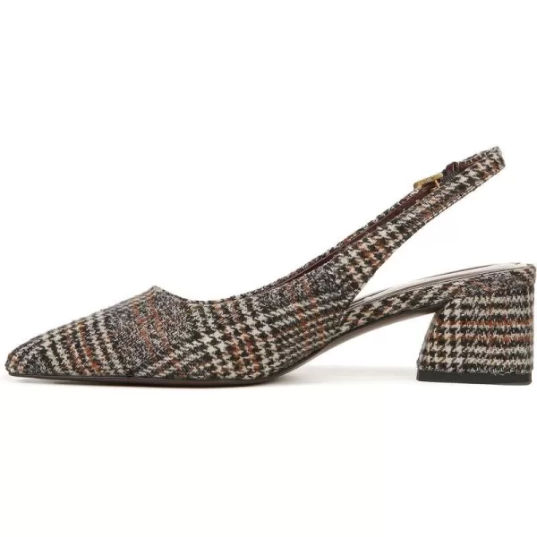 Franco Sarto Womens Racer Slingback Low Block Heel Pointed Toe PumpBrown Plaid Fabric