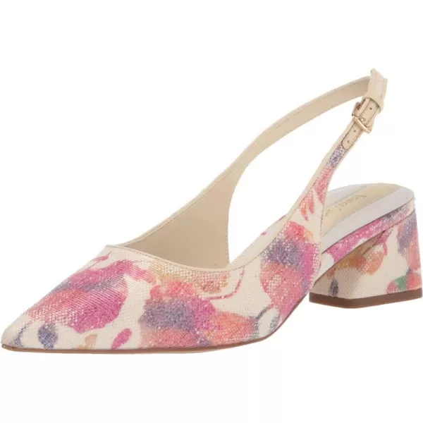 Franco Sarto Womens Racer Slingback Low Block Heel Pointed Toe PumpWhite Multi Floral Raffia