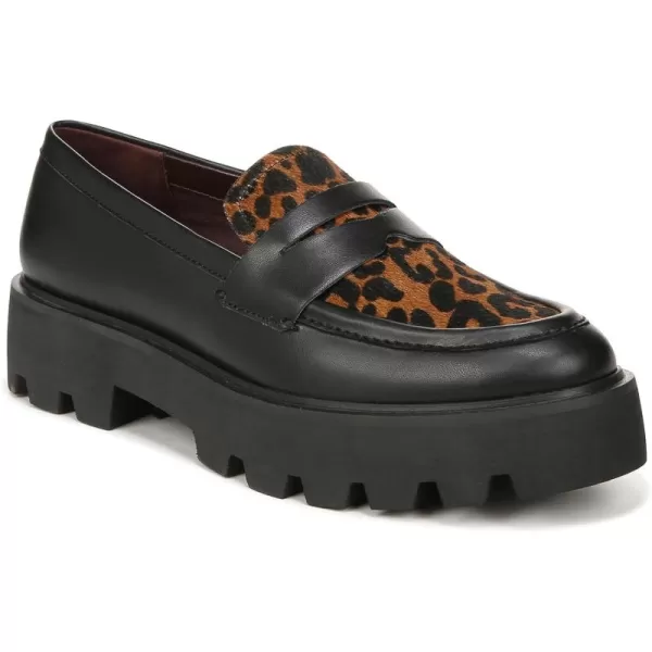 Franco Sarto Womens Balin Lug Sole Penny LoaferBlack and Leopard