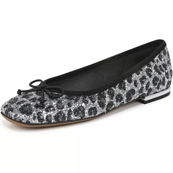 Franco Sarto Womens Classic Ballet FlatLeopard Print Glitter Fabric