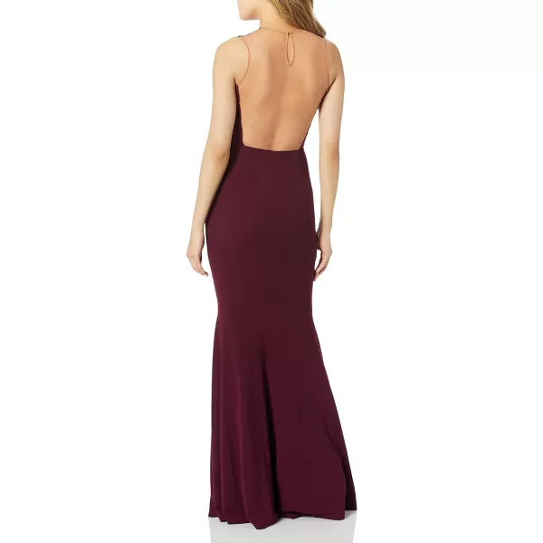 Dress the Population Womens Eve Stretch Crepe Illusion Back Mermaid Long Gown DressBurgundy