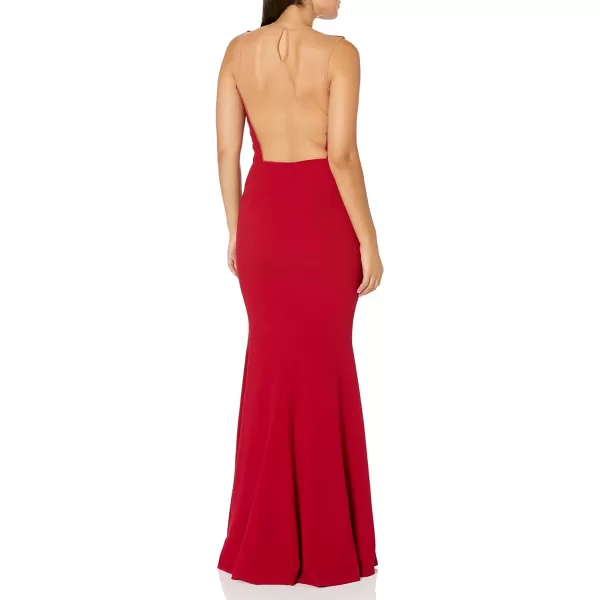 Dress the Population Womens Eve Stretch Crepe Illusion Back Mermaid Long Gown DressGarnet