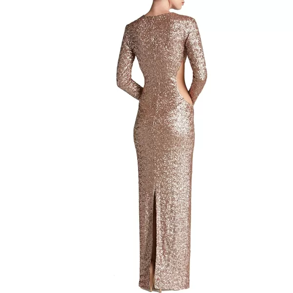 Dress the Population Womens Lara Long Sleeve Sequin Gown with Cut OutsRose Gold