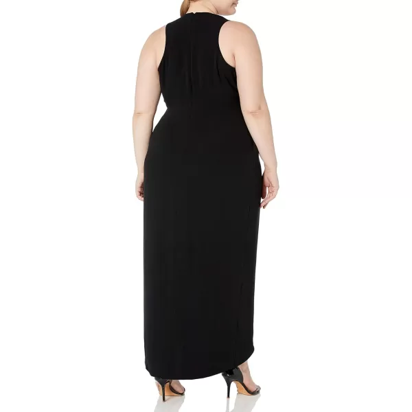 Dress the Population Womens Size Ariel Sleeveless Plunging Long Gown Wrap Dress PlusBlack