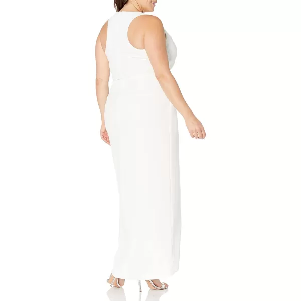 Dress the Population Womens Size Ariel Sleeveless Plunging Long Gown Wrap Dress PlusOffwhite