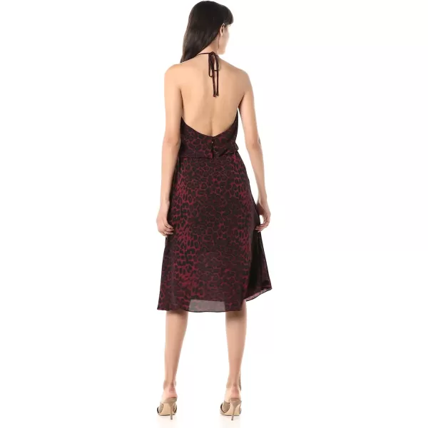 Dress the Population Womens Zherra Sleeveless Halter Blouson Short DressBurgundy Leopard Multi