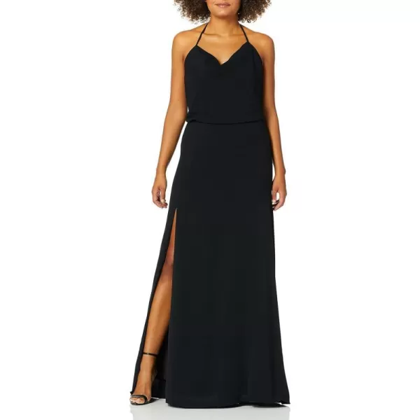 Dress the Population Womens Cheyenne Sleeveless Halter Blouson Long GownBlack