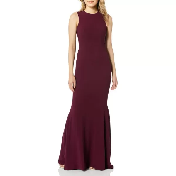 Dress the Population Womens Eve Stretch Crepe Illusion Back Mermaid Long Gown DressBurgundy