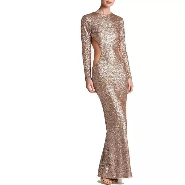 Dress the Population Womens Lara Long Sleeve Sequin Gown with Cut OutsRose Gold