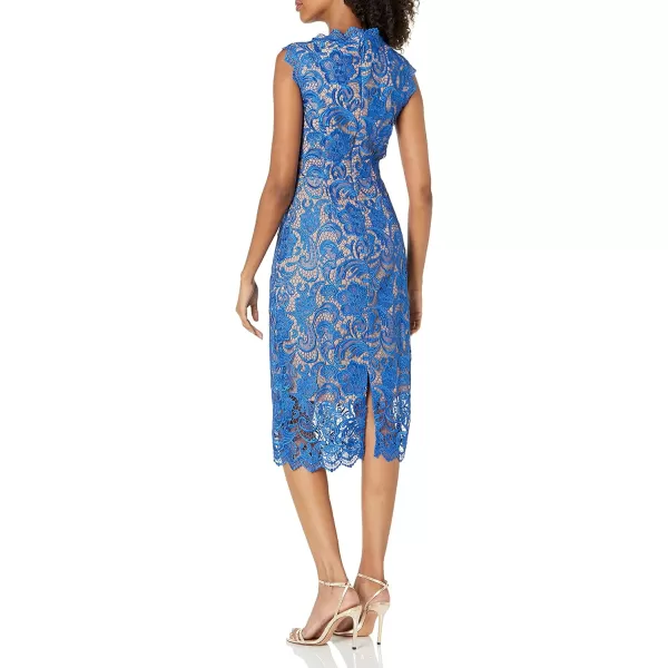 Dress the Population Womens Claudette Lace Sheath Midi DressCobaltNude