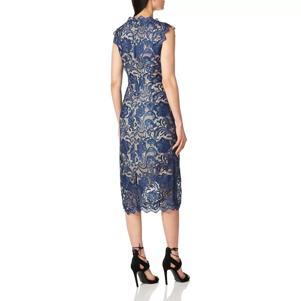 Dress the Population Womens Claudette Lace Sheath Midi DressNavyNude