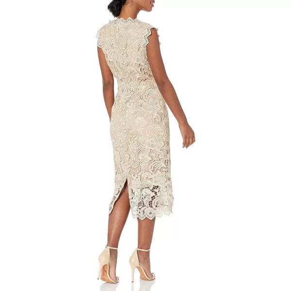 Dress the Population Womens Claudette Lace Sheath Midi DressNudeNude