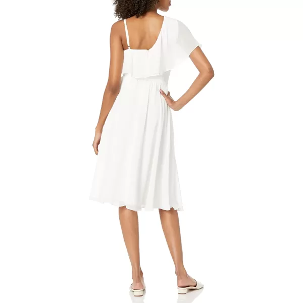 Dress the Population Womens Claudia Sleeveless Ruffle Fit  Flare Midi DressOffwhite