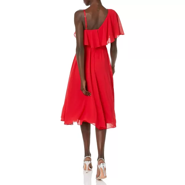 Dress the Population Womens Claudia Sleeveless Ruffle Fit  Flare Midi DressRouge