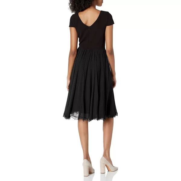 Dress the Population Womens Corey Plunging Mix Media Cap Sleeve Aline Midi DressBlack