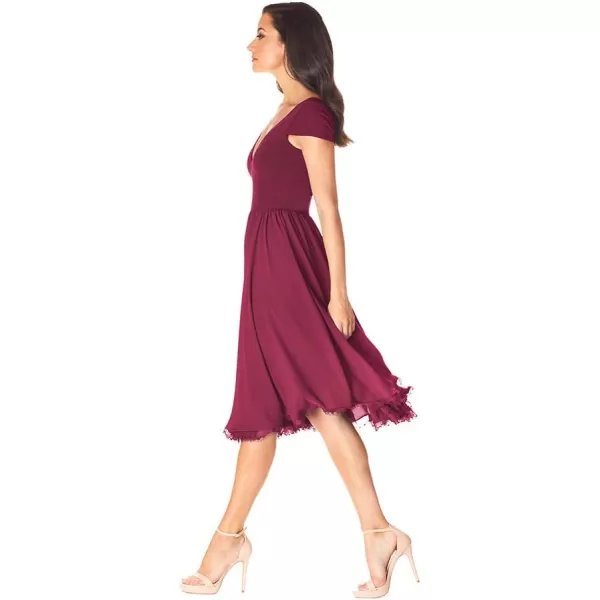 Dress the Population Womens Corey Plunging Mix Media Cap Sleeve Aline Midi DressDark Magenta