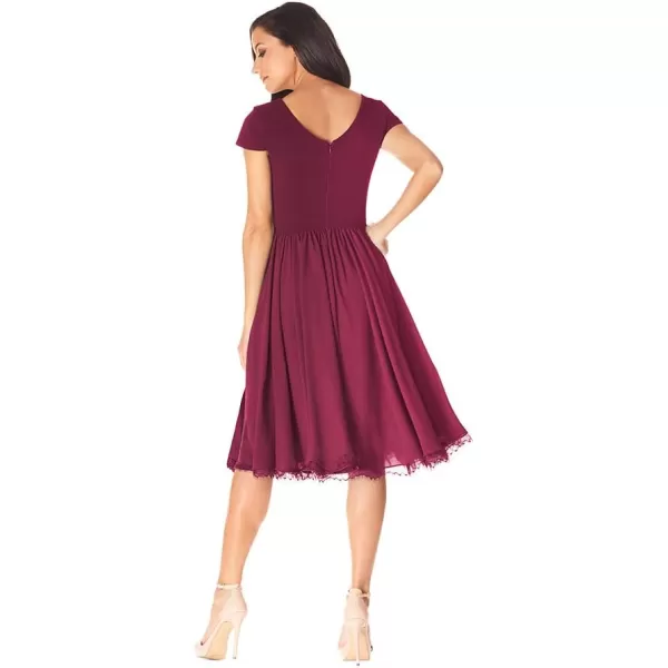 Dress the Population Womens Corey Plunging Mix Media Cap Sleeve Aline Midi DressDark Magenta