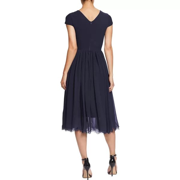 Dress the Population Womens Corey Plunging Mix Media Cap Sleeve Aline Midi DressMidnight