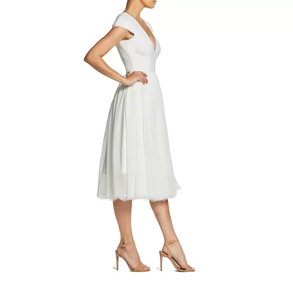 Dress the Population Womens Corey Plunging Mix Media Cap Sleeve Aline Midi DressOff White  Corey
