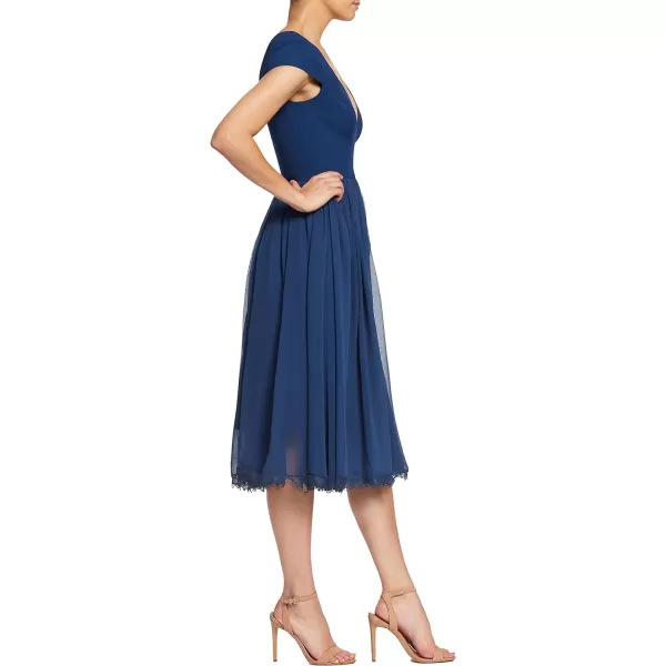 Dress the Population Womens Corey Plunging Mix Media Cap Sleeve Aline Midi DressPacific