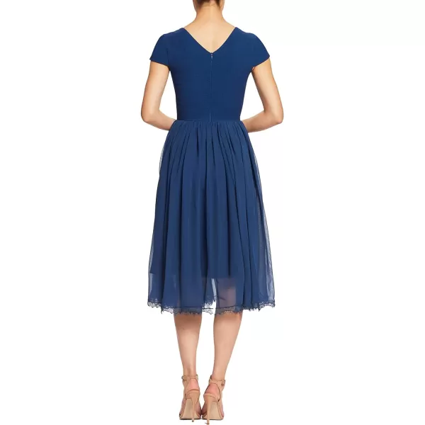 Dress the Population Womens Corey Plunging Mix Media Cap Sleeve Aline Midi DressPacific