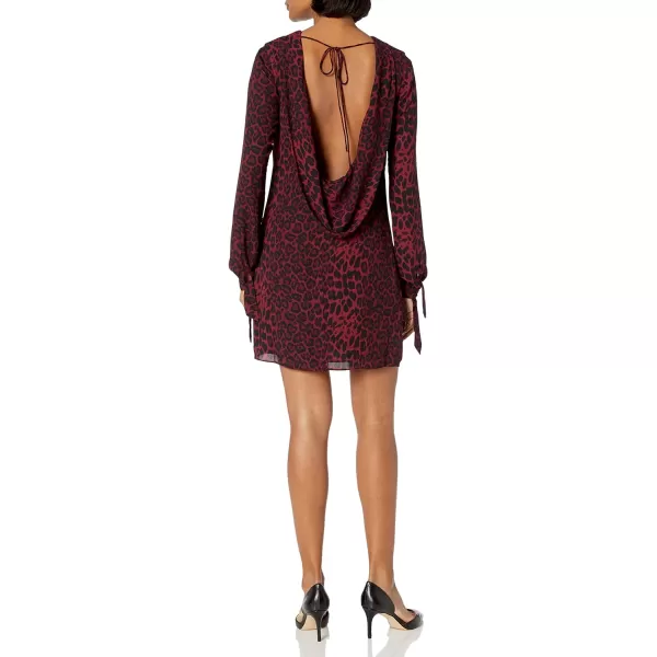 Dress the Population Womens Dahlia Longsleeve Open Cowl Back Short Cocktail DressBurgundy Leopard Multi