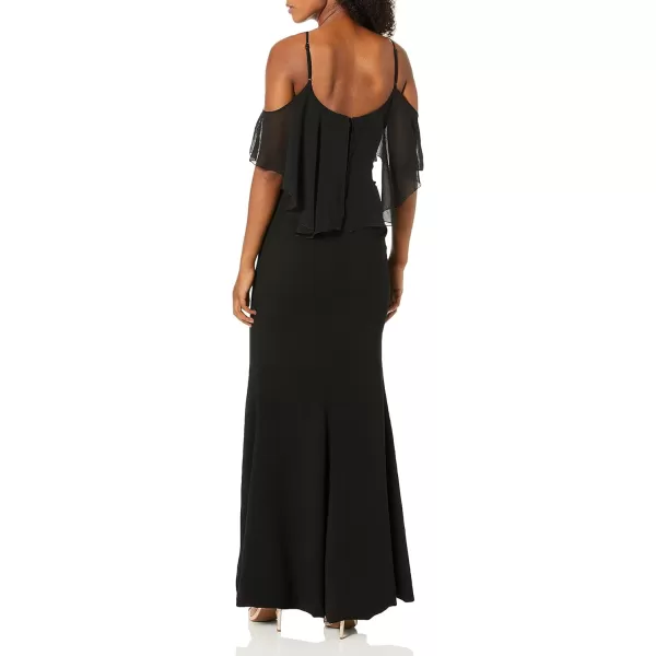 Dress the Population Womens Diana Cold Shoulder Flutter Fitted Crepe Gown with SlitBlack