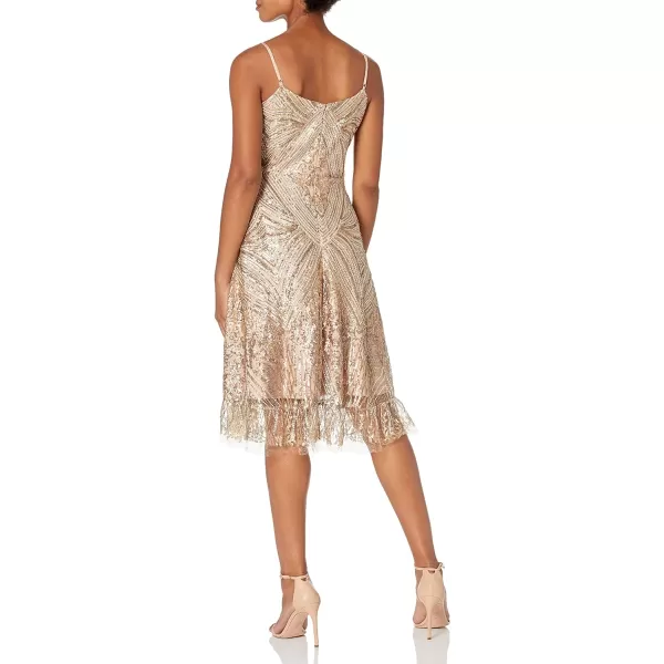 Dress the Population Womens Leona Sleeveless Beaded Fit  Flare Midi DressGoldBrass