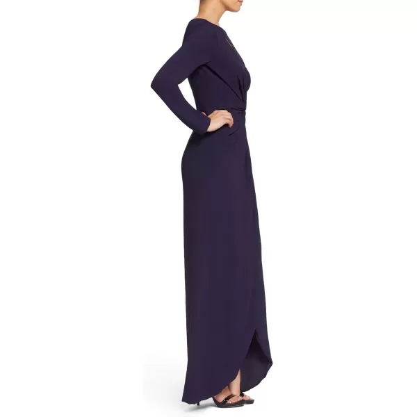Dress the Population Womens Naomi Longsleeve Jersey Knit Twist Long Maxi Gown DressBoysenberry
