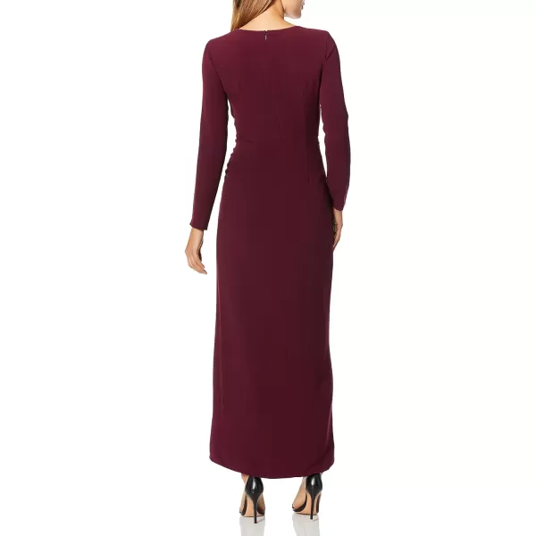 Dress the Population Womens Naomi Longsleeve Jersey Knit Twist Long Maxi Gown DressBurgundy