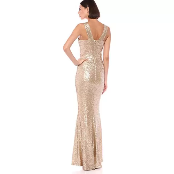 Dress the Population Womens Raven Sleeveless Stretch Sequin Trumpet Long Gown DressBrushed Gold